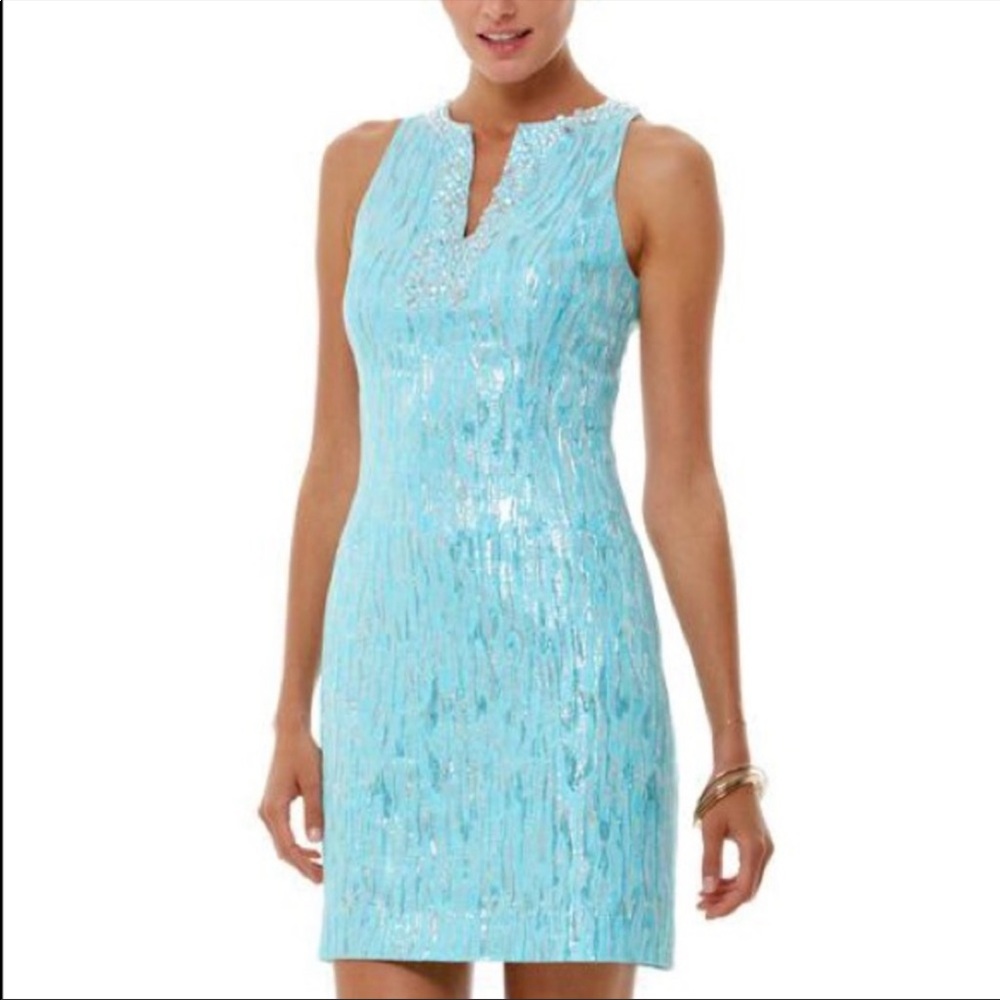 Lilly Pulitzer Airy Shift Dress Blue, Silver and Gems